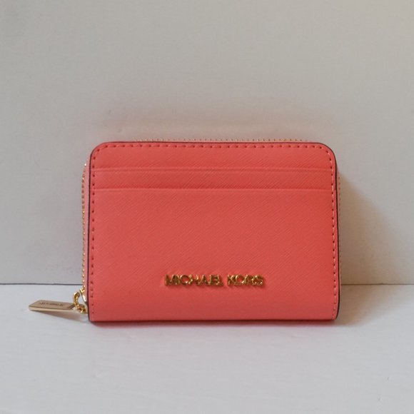 Michael Kors Jet Set Travel Card Case Wallet Grapefruit Pink - Picture 1 of 9